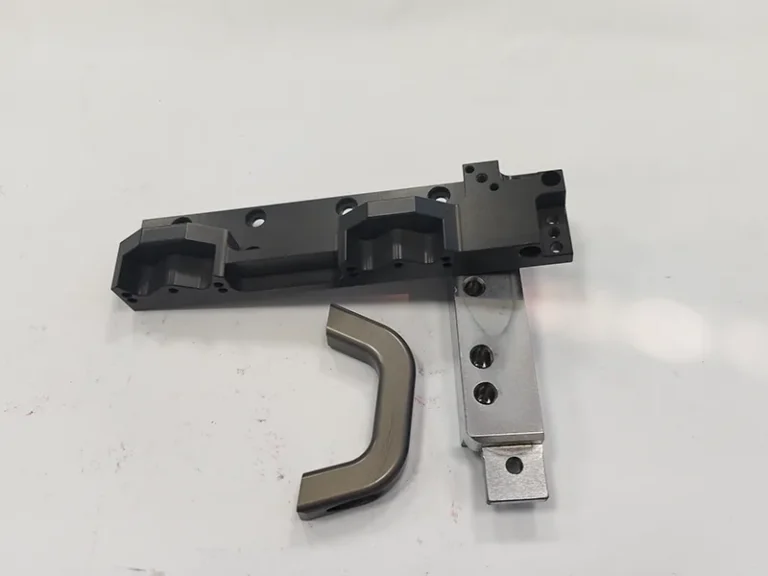 Black anodized rail housing + bright slide bar + swept contour link, view 6